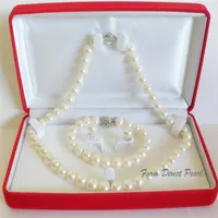Rare Natural Pearl Jewelry Sea Sud Vérineuse Round 9-10 mm Collier de perle blanc 3pc Set 925S264U