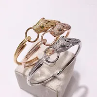 Bangle Fashion Leopard Animal Paved Zircon Stone Panther Circle Design Bracelet For Women Wedding Party Jewelry Trum22251s