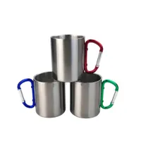 Custom Logo Tea Tasse Edelstahl -Tasse Sublimation Blanker Druck 300 ml Kletterknopf Carabiner Personalisiert Küchengetränk Cups2317100
