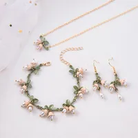 Necklace Earrings Set Romantic Flower Pearl Bridal Jewelry Pink Lily Of The Valley Charm Bracelet Wedding Jewellery