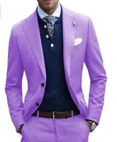 Fashionable Lavender Groom Tuxedos Men Wedding Dress Notch Lapel Men Blazer Prom Dinner Darty Suit