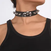 Schwarz sexy Rock Gothic Choker Halskette Schmuck Leder Skelett Nieten Harajuku Punk Halskette f￼r Frauen