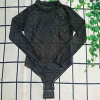 Hollow Mesh Jumpsuits Textile INS Black Long Sleeve Bodysuit Sexy Double Letter Embroidered Swimwear for Women