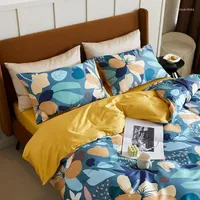 Zestawy pościeli Svetanya Malarstwo olejne Kwiaty Blue Doodles kołdra Zestaw Luksusowy egipski bawełniany bawełniany łóżko typu queen -rozmiar zamontowany arkusz