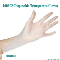 Rękawiczki jednorazowe 100pcs 50 Paris jednorazowe przezroczyste rękawiczki PVC proszkowe rękawice ochronne w przypadku gospodarstwa domowego w dostawie zapasów DHVVN