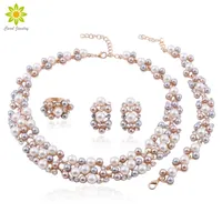 Jóias de casamento conjuntos de moda feminino acessórios de noiva Brincos de colar de cristal de cor de pérola simulada de cor de pérola 221109