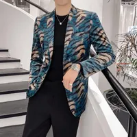 Jackets para hombres Beludru Klub Pesta Prom Jaket Pria Blazer Mandarin Fit Homme Gugur Musim Dingin Setelan Desain Leopard Cetak