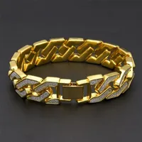 Pulsera cubana con diamantes de imitacion para hombre cadena eslabones imitacion rapero circonita charm bracelets239w