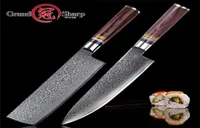 Grandsharp 2 шт. Damascus Kitchen Knives Sets японский VG10 стальной шеф -повар nakiri usuba Kitchen Knives Овощи Кливер инструменты с G1417526