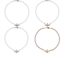 2022 Luxusdesigner kurzer Perle Strass Orbit Orbit Halskette Schlüsselbeinkette Barock Perlenhalsketten für Frauen Schmuck Geschenk234n