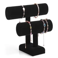 Verwijderbare Balck 2-laag Velvet sieraden Bracelet Necklace Watch Display Stand Angle Watch Holder T-Bar Multi-Style Optioneel 2679
