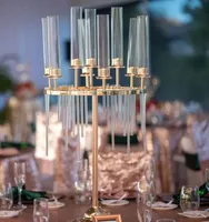 Металлическая подсвечника Candelabra Candle Holders Stands Wedding Table Centerpieces Цветочные вазы Road Lead Gold