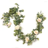 Fiori decorativi 2m rose piante artificiali finti eucalipto ghirlanda appesa per matrimoni per la casa giardino arte decorazione arte fiore