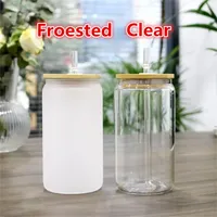 US 2 Days Delivery 16oz Sublimation Glass Beer Tumblers Glass Water Bottle Can Mugs Drinking with Bamboo Lid and Reusable Straw Wholesale ss1110