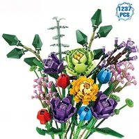블록 기술 아이디어 꽃 꽃다발 건물 MOC 로맨틱 로즈 플라워 벽돌 홈 장식 DIY 장난감 생일 선물 221109