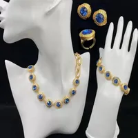Bling harts epoxy blå kristall hänge kvinnors tjocka kedjehalsband armband örhänge sets banshee medusa huvudporträtt 18k guld pl233q