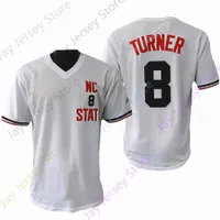 2022 NEW NCAA NC State Baseball Jersey 8 Turner College 사이즈 청소년 성인 화이트 풀오버