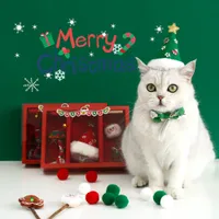 Cat Christmas Hat Bow Tie Tiase Tease Stick Molar Voice Toy Interactive Toy Set Pet Kitty Clothes Costume