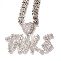 Anh￤nger Halsketten Anh￤nger Halsketten benutzerdefinierte herausgegebene Namen Halskette Personalisierte Blasenbuchstaben 18K Gold Sier Hip Hop Diamond Kette f￼r otyas