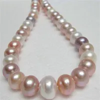 sell 8-10mm Beaded Necklaces south sea white pink purple pearl necklace 18inch 14K gold clasp335q