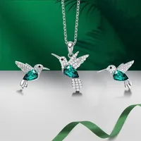 Colliers de pendentif Luxury 925 Sterling Silver Hummingbird Crystal Jewelry Ensemble pour les femmes Collier Girls Collier Boucles d'oreilles