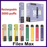 원본 Filex 최대 충전식 일회용 키트 전자 담배 장치 950mAh 배터리 보안 코드 vape 펜 5000 퍼프가있는 12ml 가격 12 맛