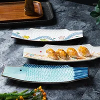 Plates Japanese Hand-painted Fish-shaped Plate Sashimi Platter Dish Long El Ceramic Creative Tableware Set