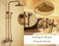 Dual Cross Handles Wall Mount Rainfall Shower Faucet Sets 8quot Brass Shower Head Handheld Shower Antique Brass Finish8153139