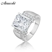Ainoushi Exaggarate 925 Sterling Silver Men Wedding Engagement Rings Big Rectangle Cut Male Silver Anniversary Ring Jewelry Y200106279U