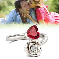 Wedding Rings Eternal Love Rose Ring For Women Girls Cute Red Heart And Flower Stacking Size 6-10 H9