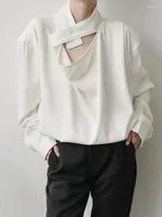 Herren Casual Shirts Mode Nische Korean Designer Loose Herren -Hemd 2023 Feste Farbe lang Ärmel hohl aus männliche Tops Darkwear 2A6118