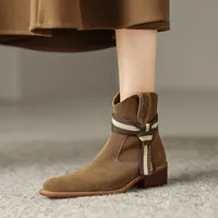 Сапоги Slouty French Charse Heel Low Rise Western Boots осень и зимняя новая модная лента