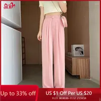 Women's Pants 2022 Summer Fashion High Waist Double Button Women Wide Leg Office Lady Loose Mopping Long Trousers Female Straight