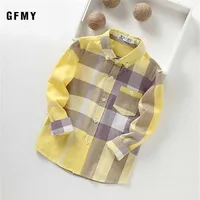 GFMY Summer 100% algodão Moda de manga inteira Camisa xadrez 3-14t Casual Big Kid Rous pode ser um casaco 220125259W