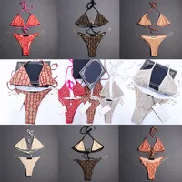 Sexiga damer bikini set designer baddräkt fulla bokstäver tryckta baddräkter mjuka sling split baddräkt för simning