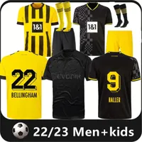 22 23 110th Soccer Jerseys Borussia Haaland Kamara 2022 2023ブラックフットボールシャツReus Bellingham Hummels Reyna Brandt Dortmund Men Kid Kit Maillot De Foot