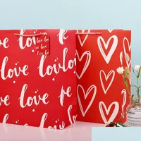 Envoltura de regalo Valentine Love Bag Gift Bold Heart Shop Packaging White Kraft Paper Pequeño Bolsas de envoltura de presente Grande