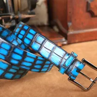 Berluti Men حزام حزام الخصر مصمم الأجنحة الأصلية تمساحًا حقيقيًا للبطن البطن حزامًا محليًا حزامًا حقيقيًا للتمساح للأحزمة