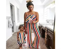 Famille Matching Tenues Mommy and Me Clothes Girls Dress Hobe Stripe Sans manches Bandeau Rompers Mother Daughter Dress Lady039s Kid3363436