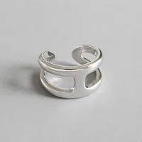 925 Sterling Silver Very Simple Glossy Double H Personality Opening Adjustable Ring Lady&#039;s Simple Geometric Ring Accessories 21050338z