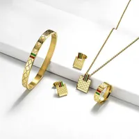 Baoyan Men Gold Fameal Brand Necklace Earrings Jewlery Jewelly Jewellery Sets women 316ステンレス鋼セットJoyas273S260l