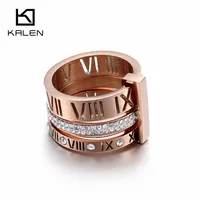 Roiss de strass pour femmes en acier inoxydable en or rose Numéros romains anneaux de doigt féminin anneaux de fiançailles de mariage bijoux 203m