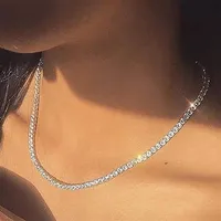 CZ CZ Cubic Zirconia Choker Necklace Women 2mm M 5mm Sier 18K Gold Plated Thin Diamond Chain Tennis Necklace2101