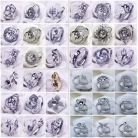 NOUVEAU BIJOUR RING DIY RING PEARL RING 4 Set Zircon 925 Silver Ring Param￨tres pour les femmes adapt￩es ￠ la taille ajust￩e Pearl Wedding287s