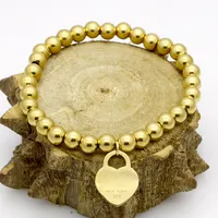 Charm bracelets jewelry gold bangle 316L stainless steel luxury heart beaded chain bracelet women fine trendy beads round designer lady Valentine&#039;s Day gift
