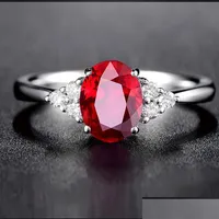 Solitaire Ring Big Stone Ring Oval Ruby Quatro Claw Sapphire Europa e America estilo Blue Crystal Open Diamond Rings For Women Dr Dhvhd