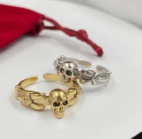 Gothic Punk Skeleton Band Rings Par Bague Vintage Designer Gold Silver Skull Justerbar Hip Hop Ring Jewelry for Men Women Party Anniversary Gift