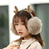 Berets Christmas Antlers Winter Earmuffs Deer Fur Elk Ear Muffs Solid Color Headphones Women Girls Headband Warm Warmers Cover