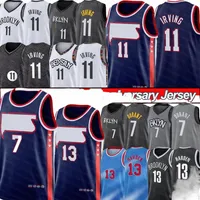 Kevin 7 Durant Basketball Jersey Irving 11 Kyrie 13 Harden Mens T-shirt Brooklynes City 75th Anniversary Net Black Blue Mundlid 2022 Nowy sezon M2UT#