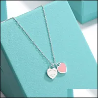 Pendant Necklaces Pendant Necklaces Pendant Necklaces Classic Double Heart Love Necklace Design Brand Clavicle Red Blue Pink For Women Jewelry Gift Dr T2302032